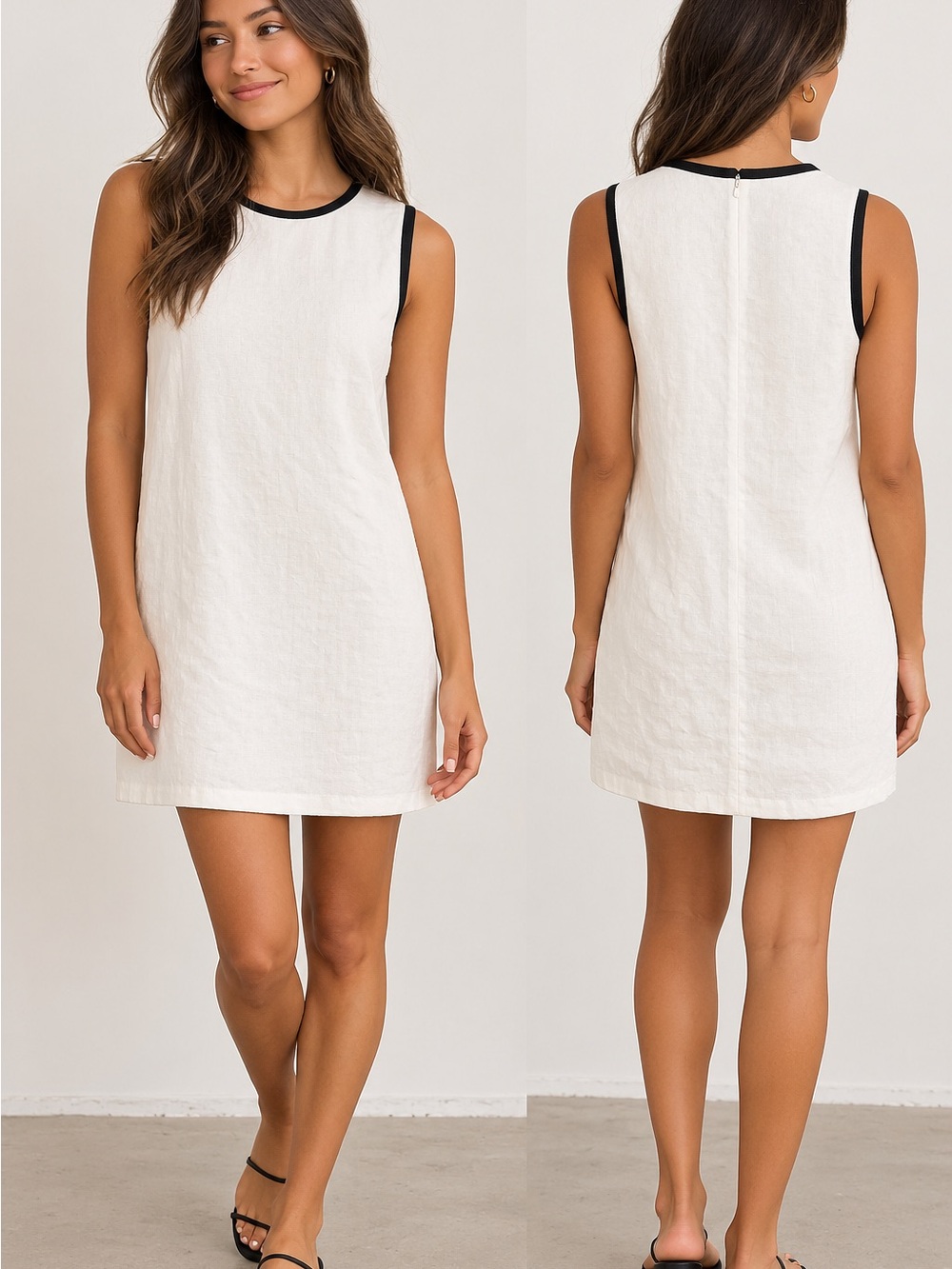 Ralph Lauren Black Label 100% Silk Shift Dress with Black Trim